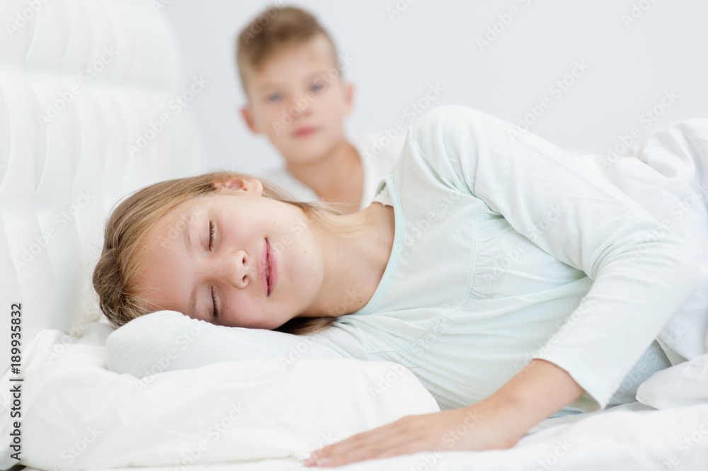 Brothar And Sistar Sleeping Xxx Video - brother and sleeping sister on the bed Stock Photo | Adobe Stock