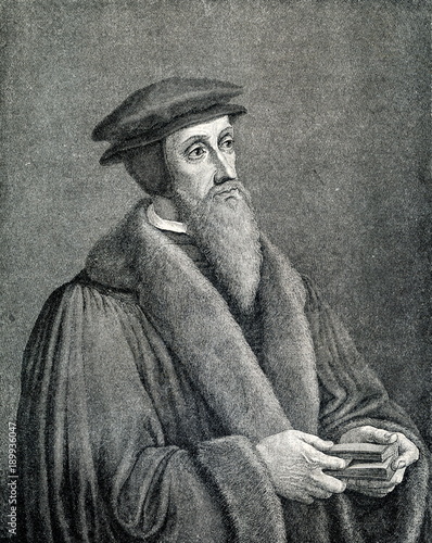 John Calvin, french theologian, pastor and reformer in Geneva  (from Spamers Illustrierte  Weltgeschichte, 1894, 5[1], 503) photo