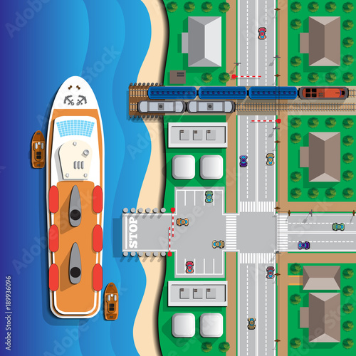Ferry. View from above. Vector illustration.