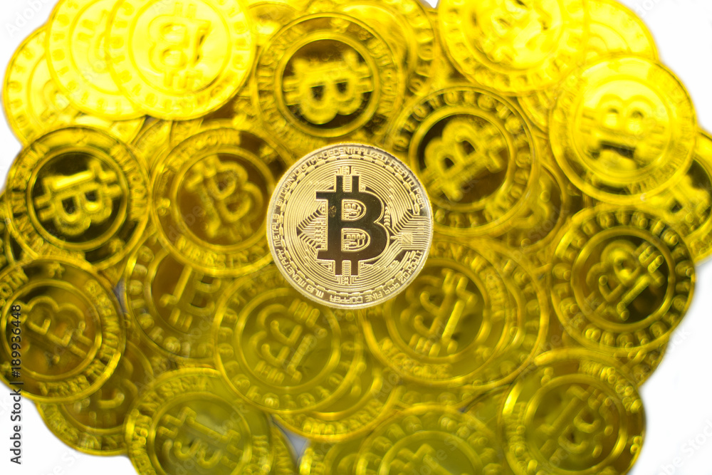 Top view Gold Bitcoin. Concept Currency in the form of digital.