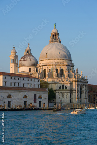 Cathedral of Santa Maria della Salute close-up on a September evening. Venice, Italy