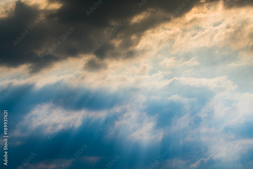 Sun rays through clouds like an dramatic explosion