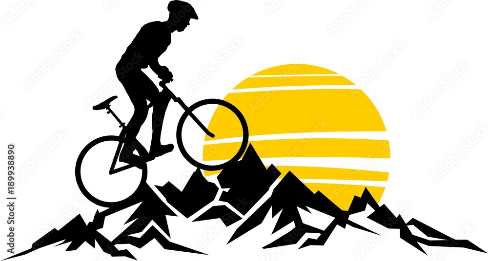 Fototapeta premium Silhouette Mountainbiker Berge