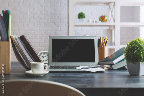 Wallpaper Mural Modern desk top with empty laptop Torontodigital.ca