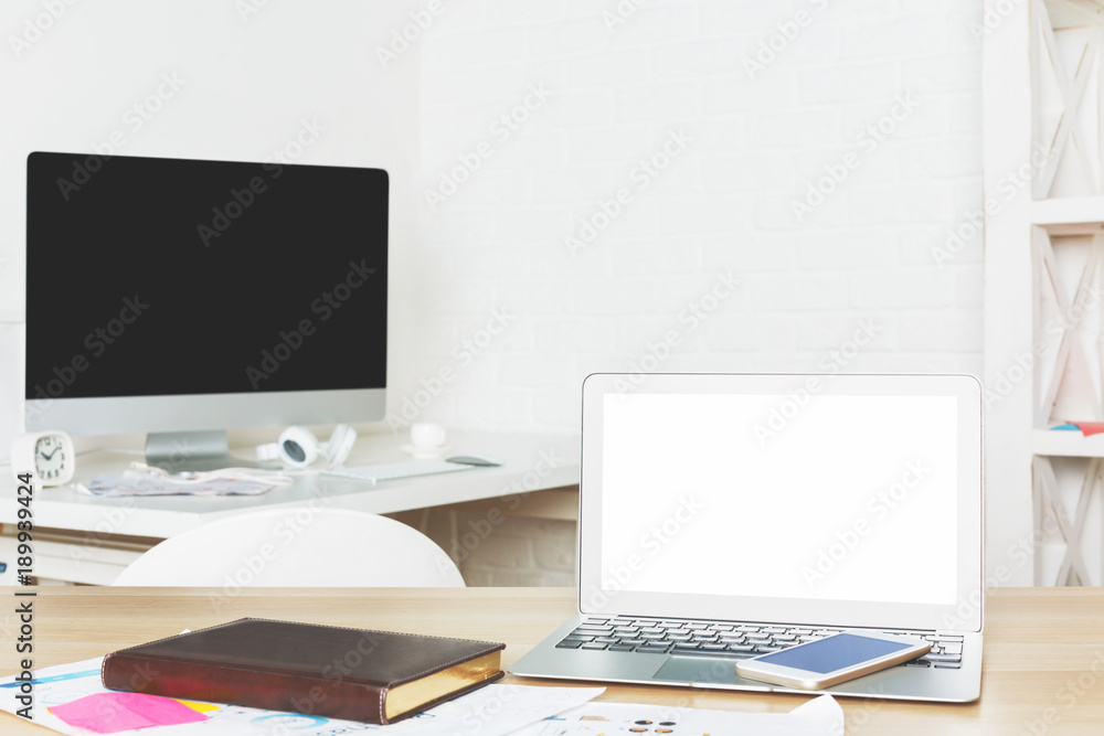 Contemporary workspace with clean computer screen Contemporary workspace with clean computer screen