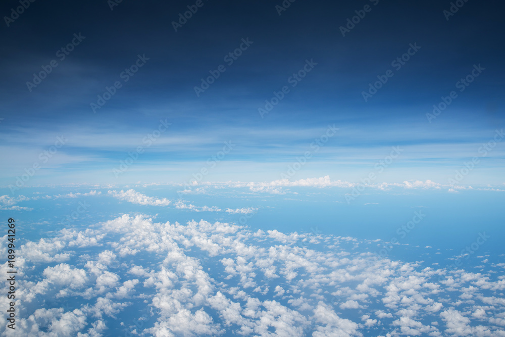 Sky background over spread cloud scatter, skyline separate zone between cloud and above blue Sky background over spread cloud scatter, skyline separate zone between cloud and above blue