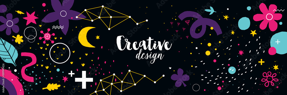 Horizontal background with abstract hand drawn elements. Useful for advertising and graphic design.