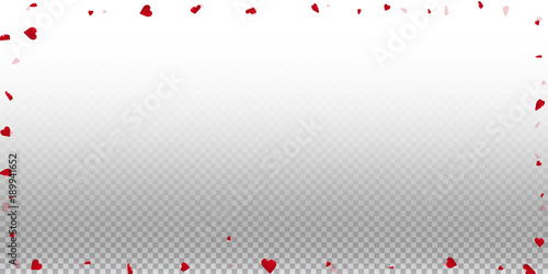 3d hearts valentine background. Wide frame on transparent grid light background. 3d hearts valentines day exquisite design. Vector illustration.