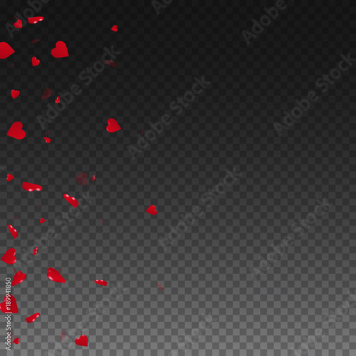 3d hearts valentine background. Scatter left gradient on transparent grid dark background. 3d hearts valentines day ravishing design. Vector illustration.