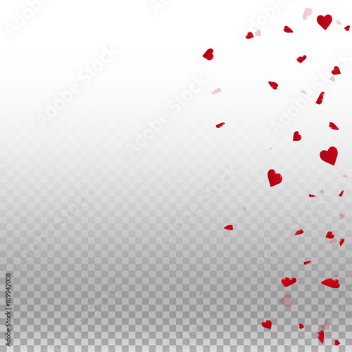 3d hearts valentine background. Scatter right gradient on transparent grid light background. 3d hearts valentines day splendid design. Vector illustration.