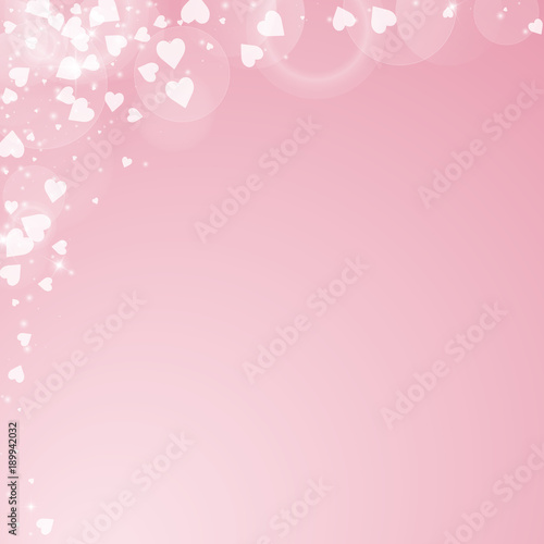 Falling hearts valentine background. Abstract left top corner on pink background. Falling hearts valentines day extra design. Vector illustration.
