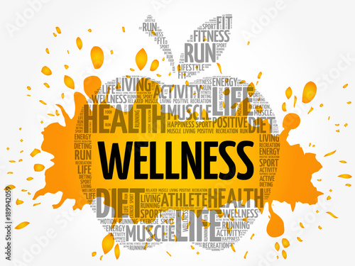 Wellness apple word cloud collage, health concept background