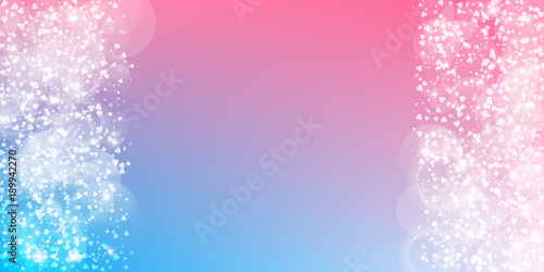Falling hearts valentine background. Right left border on color transition background. Falling hearts valentines day great design. Vector illustration.