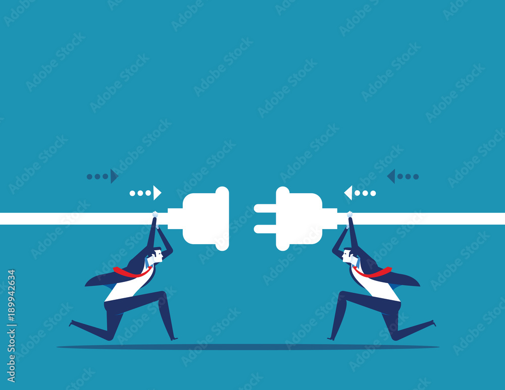 Connection. Business people hold plug and outlet in hand. Concept business vector illustration. Connection. Business people hold plug and outlet in hand. Concept business vector illustration.