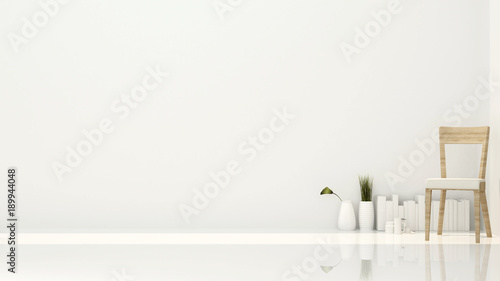 Living area in white room on sunshine day - Interior simple design for apartment or hotel -  - 3D Rendering