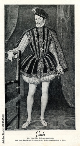 Portrait of King Charles IX of France by François Clouet, 1566 (from Spamers Illustrierte Weltgeschichte, 1894, 5[1], 525) photo