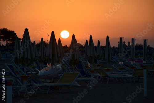 Bibione Beach at morning, sunrise, ocean, Italy
