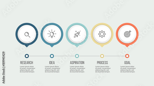 Business process. Timeline with 5 options. Vector template.