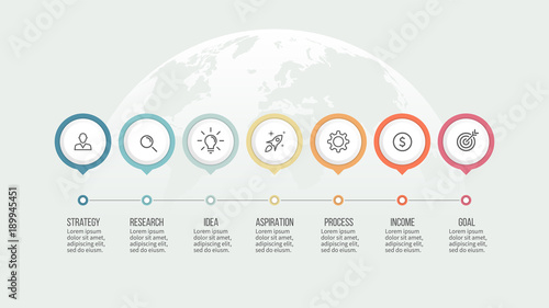 Business process. Timeline with 7 options. Vector template.