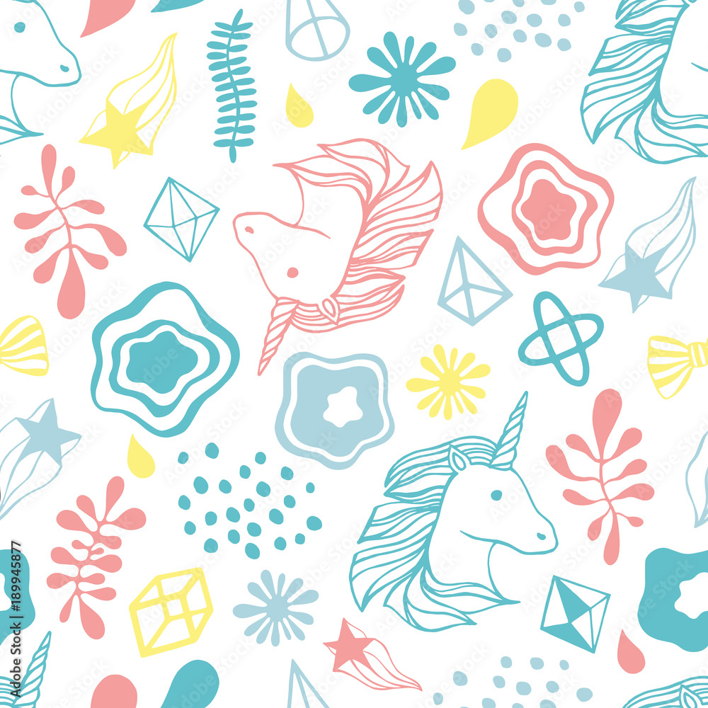 Seamless pattern with unicorns.