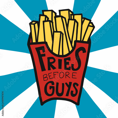 Fries before guys cartoon vector illustration