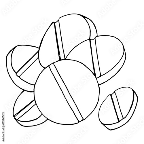 Monochrome tablets pills meds hand drawn line art sketch isolated vector