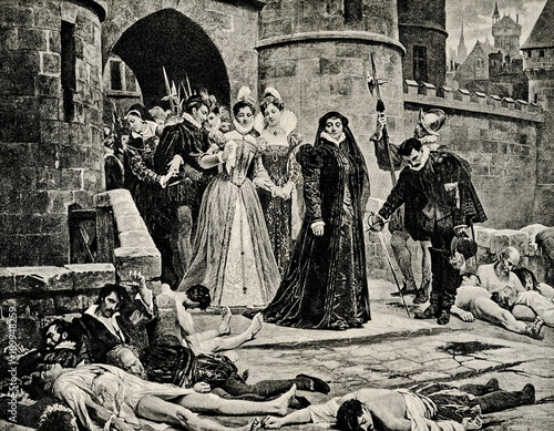 Valokuva Catherine de Medici gazing at Protestants massacred in the aftermath of the massacre of St