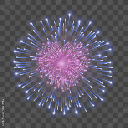 Beautiful heart-firework. Bright romantic firework isolated transparent background. Light love decoration salute for Valentine Day celebration. Symbol of holiday, wedding. Vector illustration
