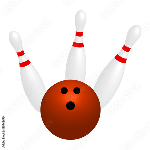 Sport orange bowling ball and 3 pins