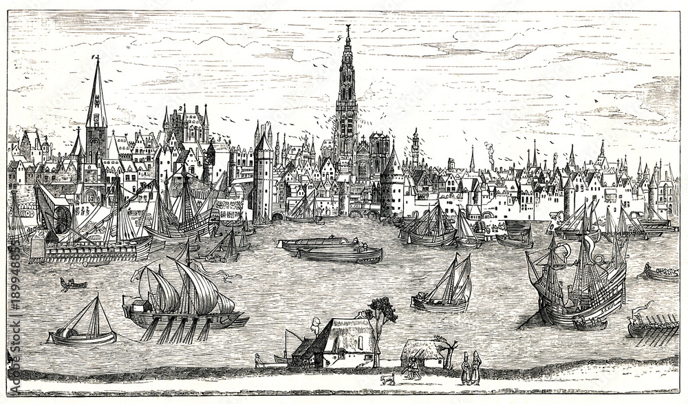  Antwerp at the beginning of the sixteenth century (from Spamers Illustrierte Weltgeschichte, 1894, 5[1], 541)