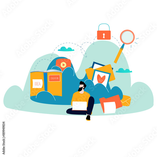 Cloud computing services and technology, data storage flat vector illustration. Network data storage design for mobile and web graphics 