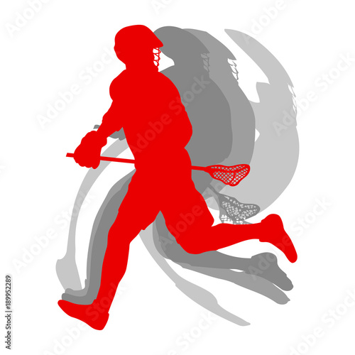 Lacrosse sport silhouette player in red concept isolated on white background