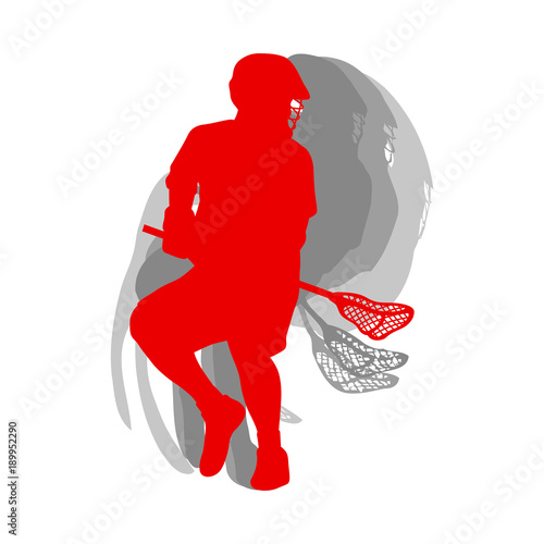 Lacrosse sport silhouette player in red concept isolated on white background