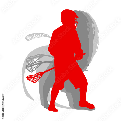 Lacrosse sport silhouette player in red concept isolated on white background