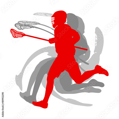 Lacrosse sport silhouette player in red concept isolated on white background