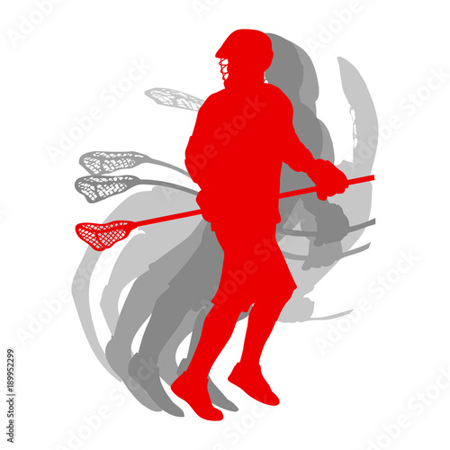 Lacrosse sport silhouette player in red concept isolated on white background