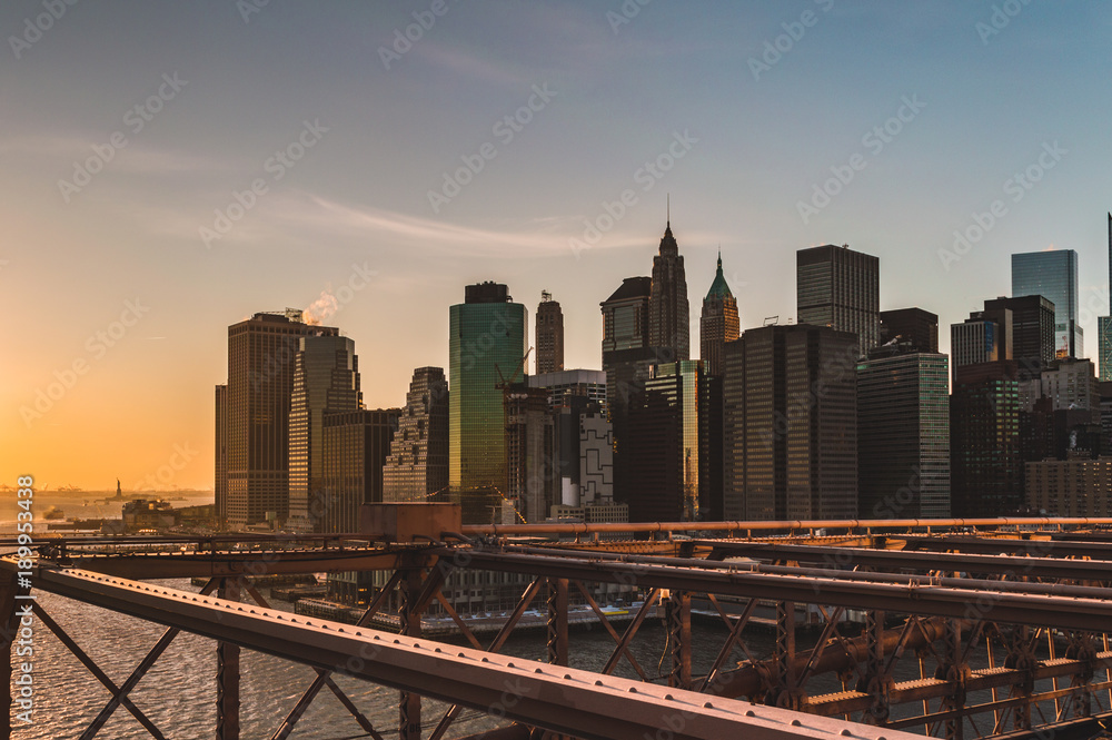 New York from Brooklyn Bridge at Sunset
