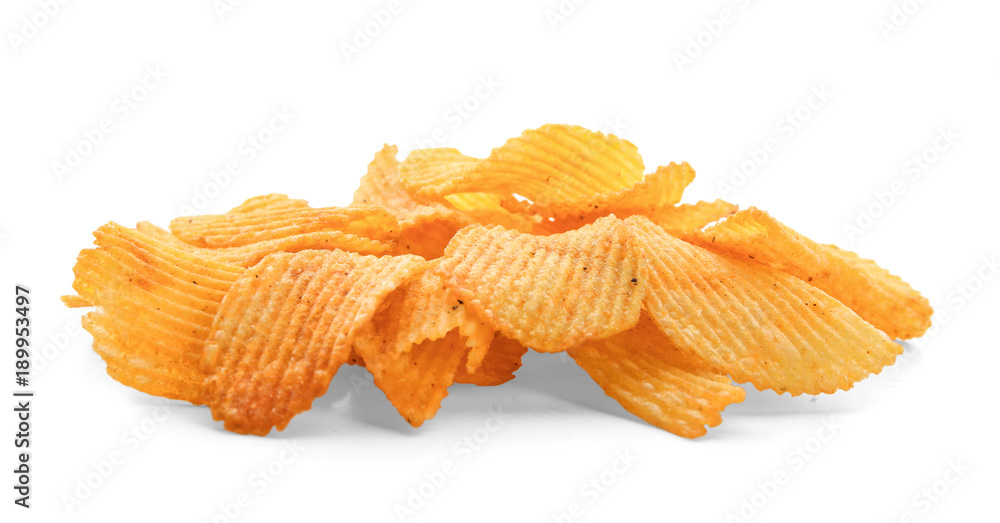 Potato chips on white background Potato chips on white background