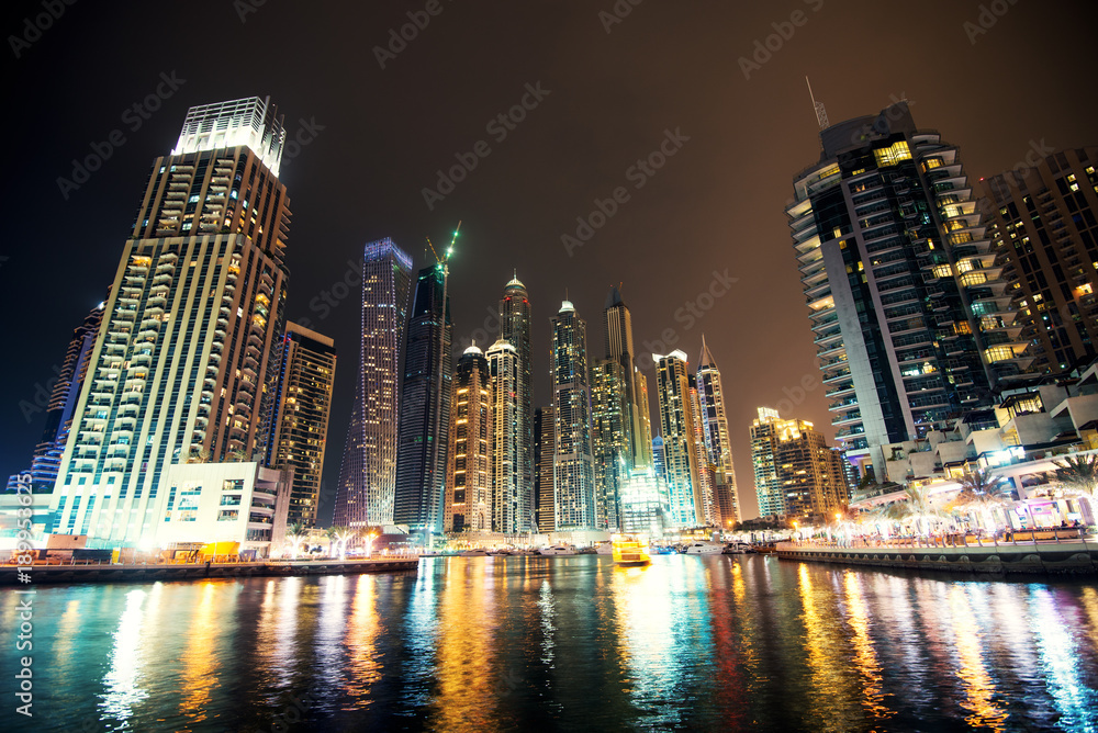 Fototapeta premium Dubai night cityscape.