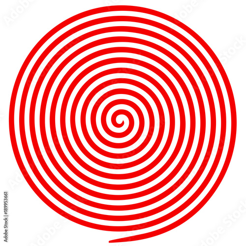 Red and white round abstract vortex hypnotic spiral.