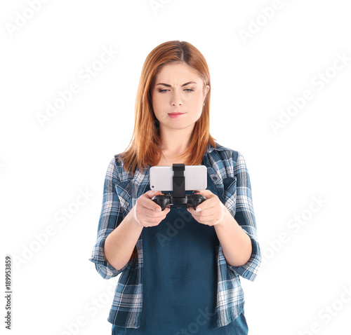 Emotional woman with video ...