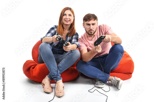 Emotional couple playing vi...