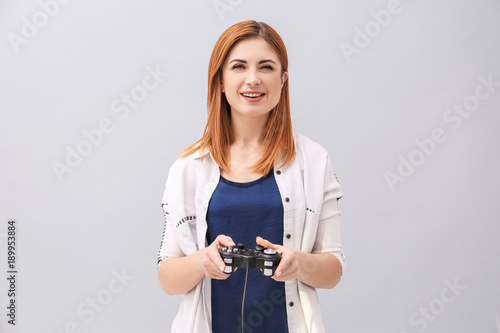 Emotional woman with video ...