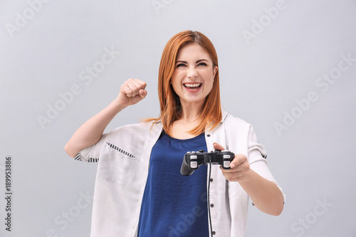 Emotional woman with video ...
