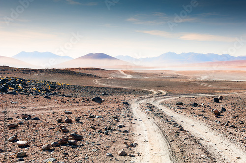 Road in the desert on plateau Altiplano, Bolivia