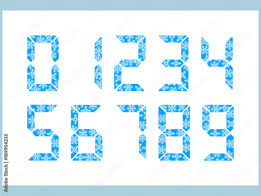 Set of Electronic Clock Symbols with Snowflakes Winter Set of Electronic Clock Symbols with Snowflakes Winter