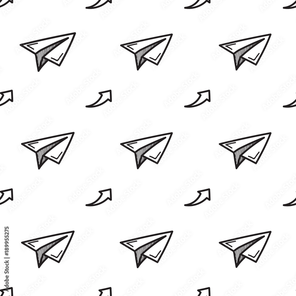 Seamless doodle hand draw plane paper background. Vector illustration