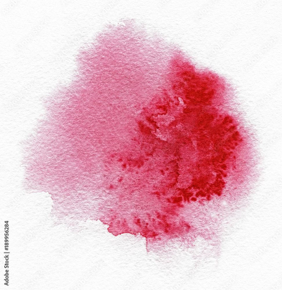 Watercolor. Abstract red spot on watercolor paper. Ink drop. Beautiful watercolor design elements. Grunge banner