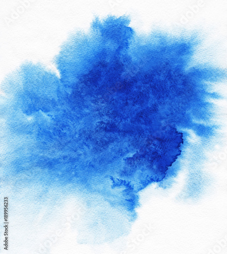 Watercolor. Abstract blue spot on white watercolor paper.