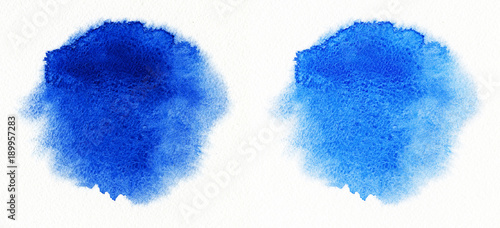 Watercolor. Abstract blue spot on white watercolor paper.